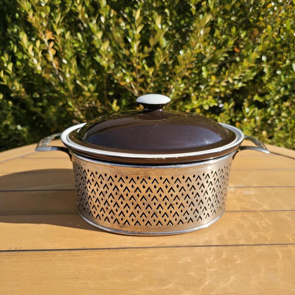 Vintage Hall Covered Casserole Dish with Metal Holder